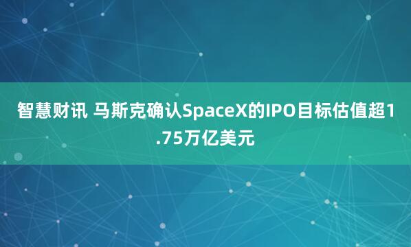智慧财讯 马斯克确认SpaceX的IPO目标估值超1.75万亿美元