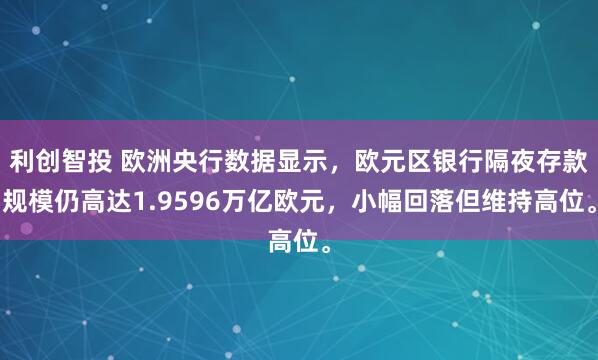 利创智投 欧洲央行数据显示，欧元区银行隔夜存款规模仍高达1.9596万亿欧元，小幅回落但维持高位。